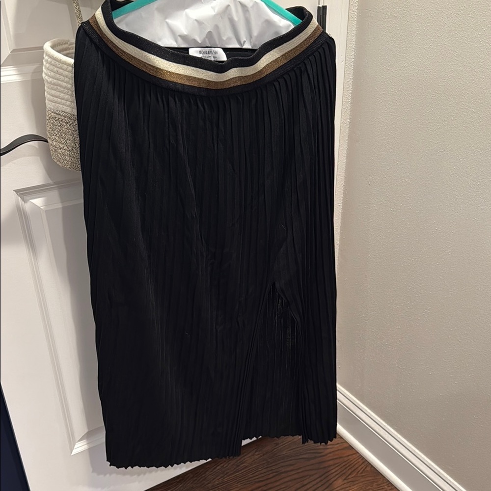 Bailey 44 Black Pleated Midi Skirt with Gold Accent